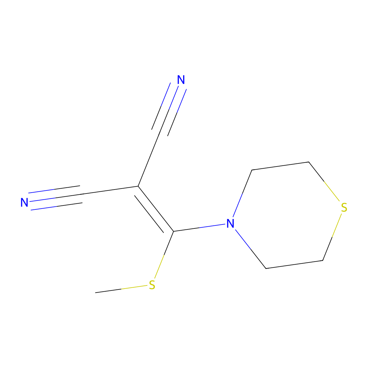 2-(Methylsulfanyl-thiomorpholin-4-yl-methylene)-malononitrile molecular structure, CAS 103184-08-3