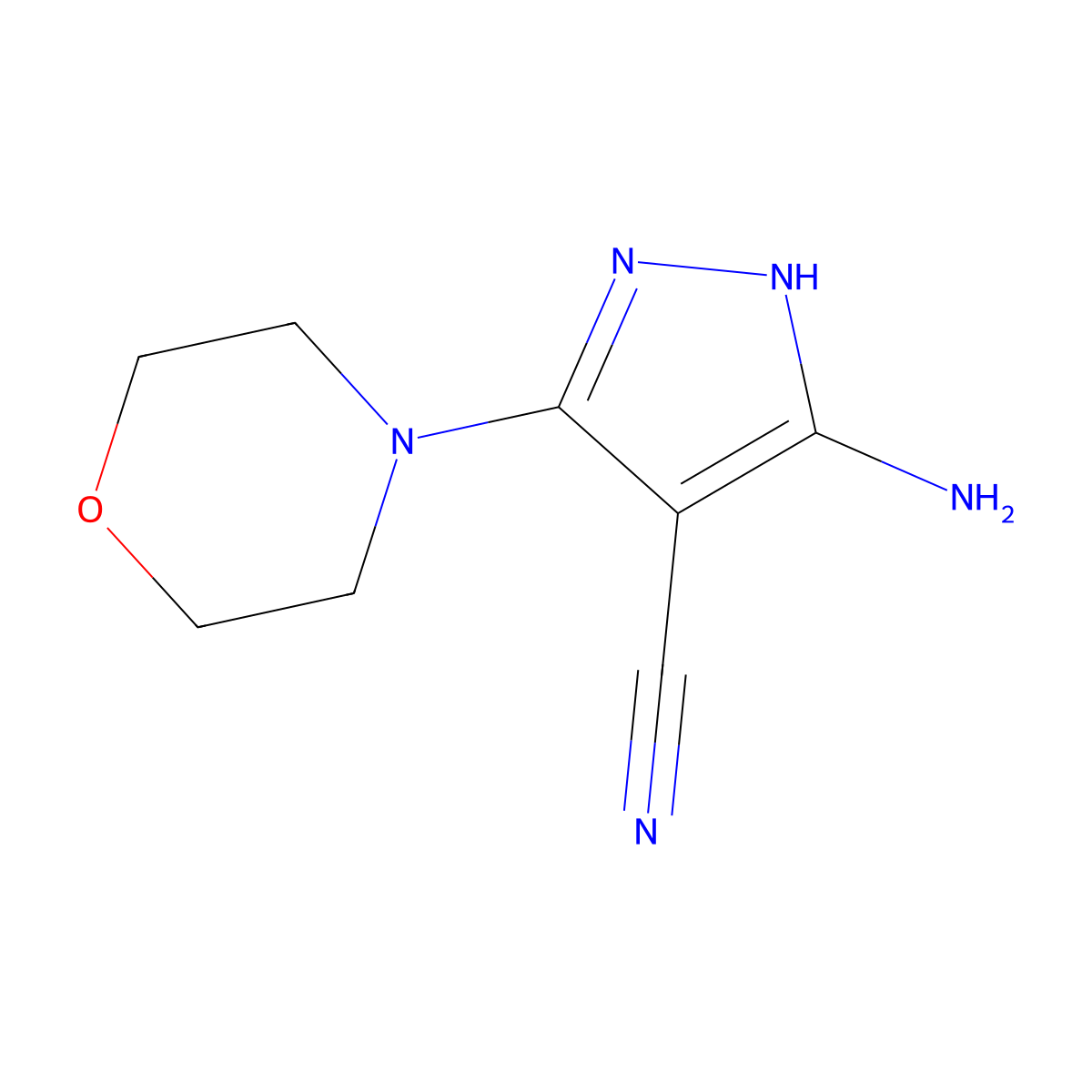 5-amino-3-(morpholin-4-yl)-1H-pyrazole-4-carbonitrile molecular structure, CAS 103184-16-3