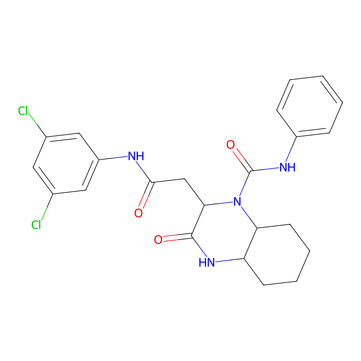 2-{2-[(3,5-dichlorophenyl)amino]-2-oxoethyl}-3-oxo-N-phenyloctahydroquinoxaline-1(2H)-carboxamide molecular structure, CAS 1031899-61-2