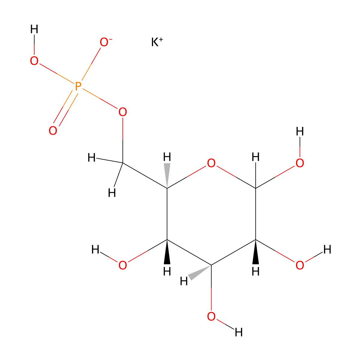 Potassium ((2R,3S,4S,5R)-3,4,5,6-tetrahydroxytetrahydro-2H-pyran-2-yl)methyl hydrogenphosphate molecular structure, CAS 103192-55-8