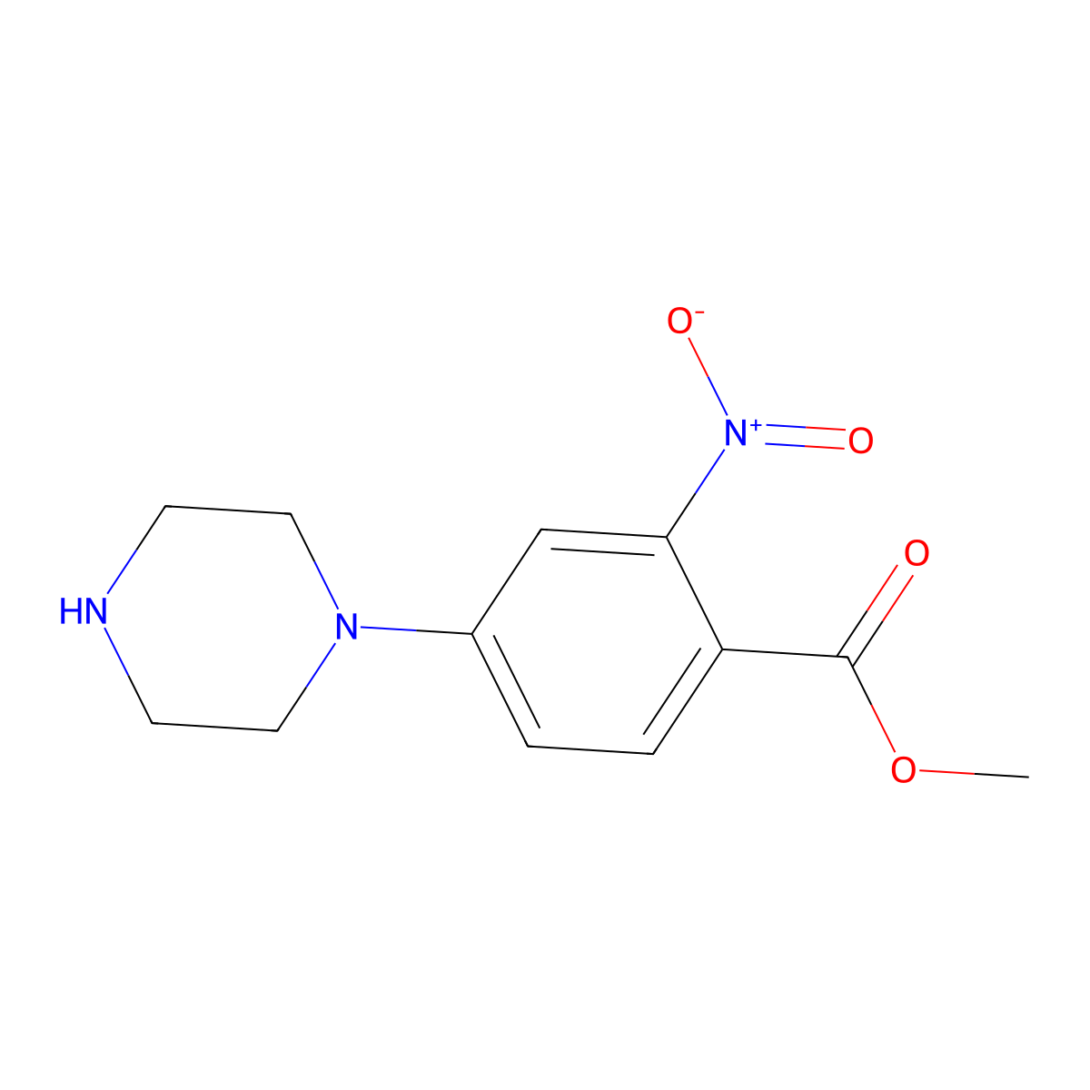 Methyl 2-nitro-4-(piperazin-1-yl)benzoate molecular structure, CAS 1031927-87-3