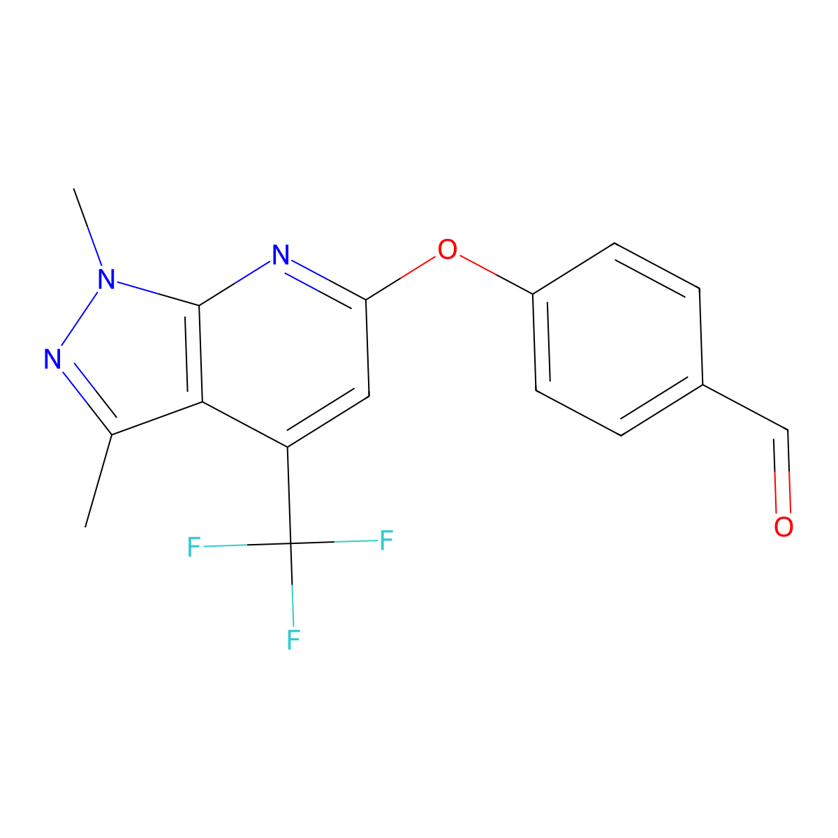 4-{[1,3-Dimethyl-4-(trifluoromethyl)-1H-pyrazolo[3,4-b]pyridin-6-yl]oxy}benzaldehyde molecular structure, CAS 1031928-98-9