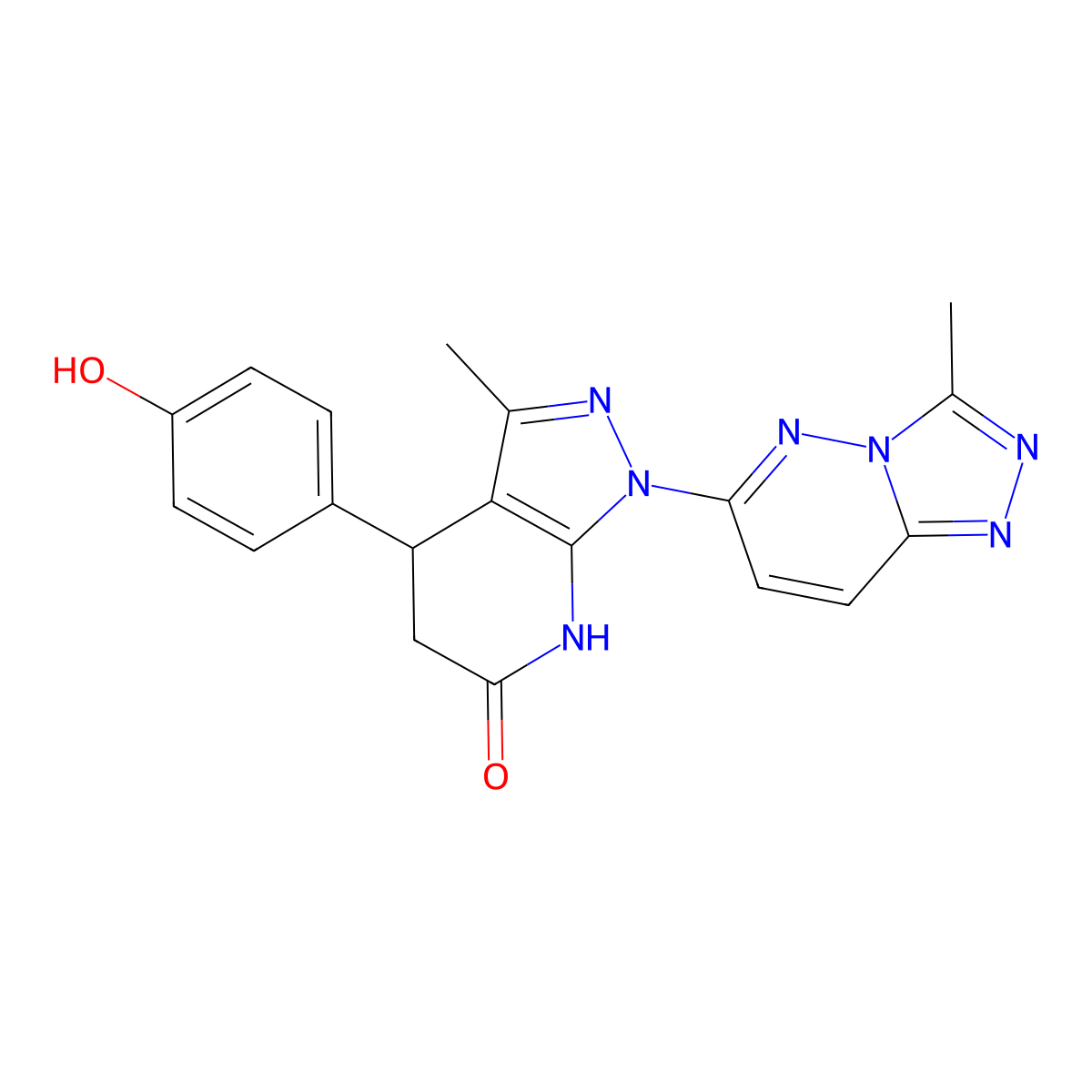 4-(4-hydroxyphenyl)-3-methyl-1-(3-methyl[1,2,4]triazolo[4,3-b]pyridazin-6-yl)-4,5-dihydro-1H-pyrazolo[3,4-b]pyridin-6-ol molecular structure, CAS 1031932-61-2