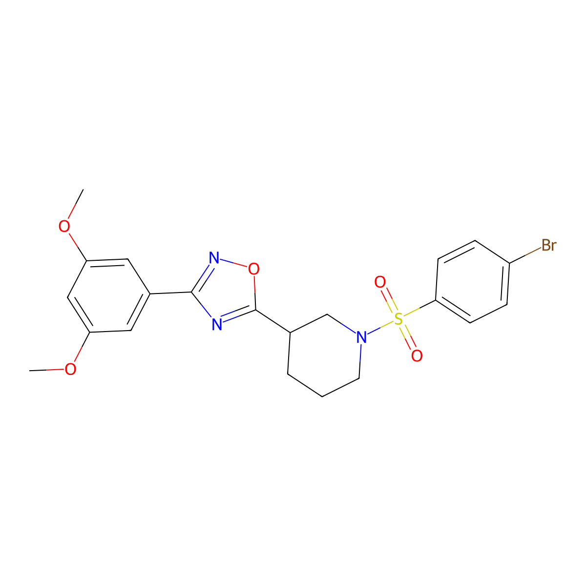 1-(4-Bromobenzenesulfonyl)-3-[3-(3,5-dimethoxyphenyl)-1,2,4-oxadiazol-5-yl]piperidine molecular structure, CAS 1031933-29-5