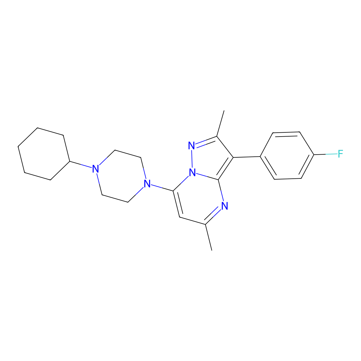 7-(4-Cyclohexylpiperazin-1-yl)-3-(4-fluorophenyl)-2,5-dimethylpyrazolo[1,5-a]pyrimidine molecular structure, CAS 1031936-92-1