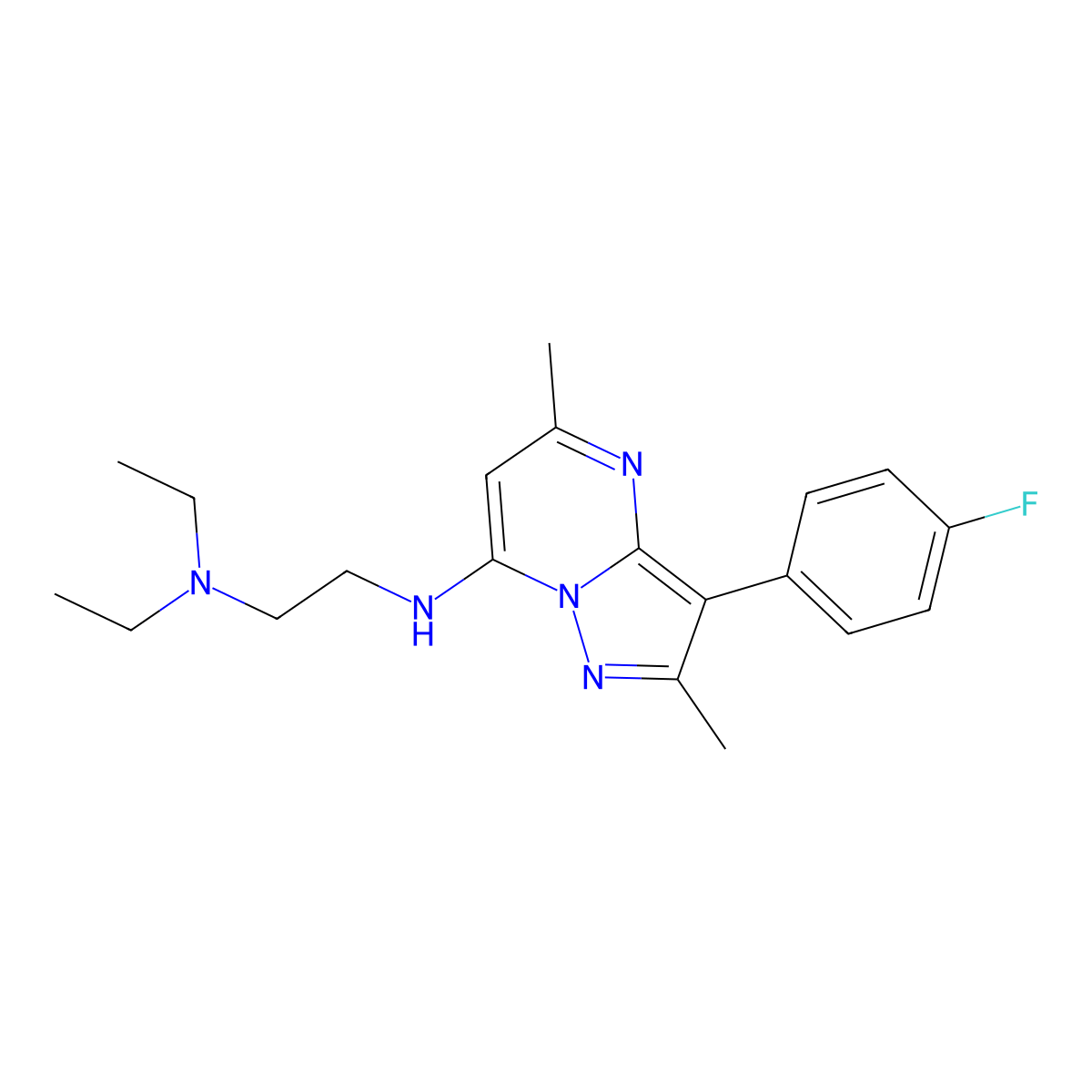 N,N-diethyl-N'-[3-(4-fluorophenyl)-2,5-dimethylpyrazolo[1,5-a]pyrimidin-7-yl]ethane-1,2-diamine molecular structure, CAS 1031936-98-7