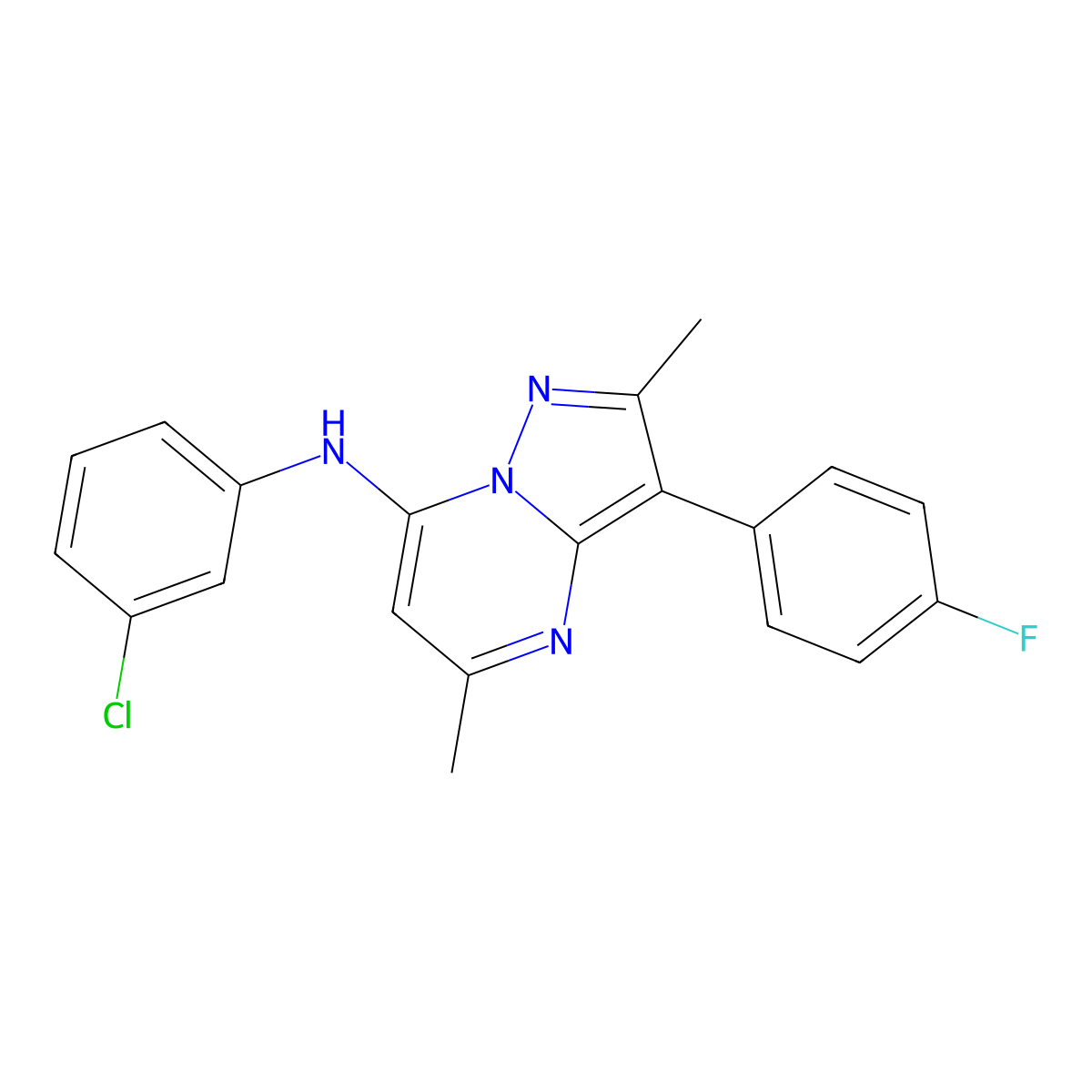N-(3-chlorophenyl)-3-(4-fluorophenyl)-2,5-dimethylpyrazolo[1,5-a]pyrimidin-7-amine molecular structure, CAS 1031937-01-5