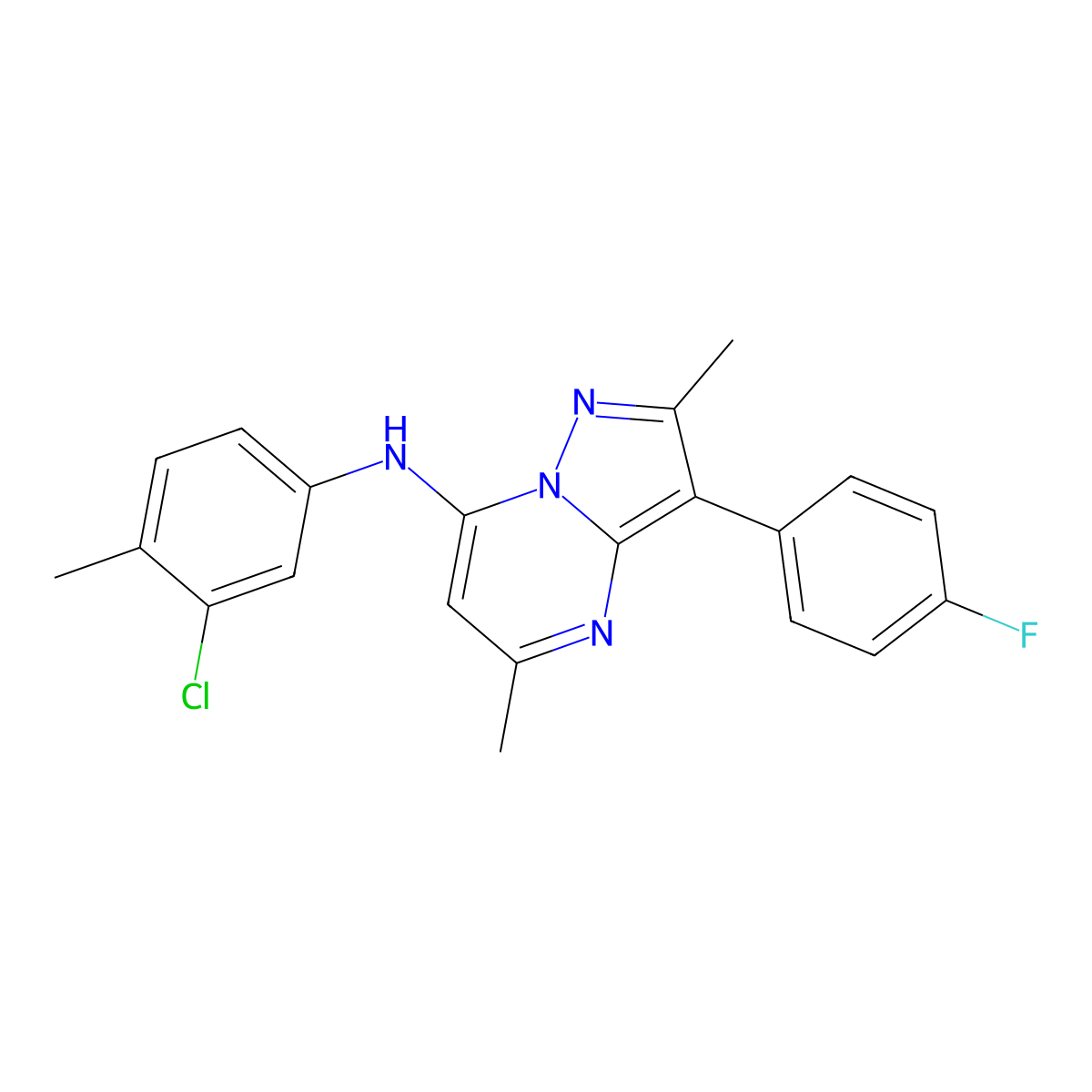 N-(3-chloro-4-methylphenyl)-3-(4-fluorophenyl)-2,5-dimethylpyrazolo[1,5-a]pyrimidin-7-amine molecular structure, CAS 1031937-07-1