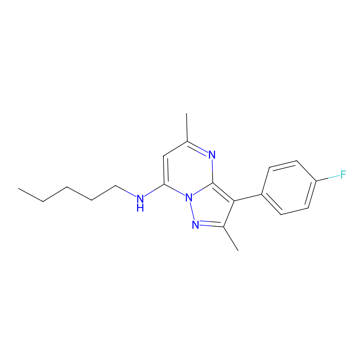 3-(4-fluorophenyl)-2,5-dimethyl-N-pentylpyrazolo[1,5-a]pyrimidin-7-amine molecular structure, CAS 1031937-13-9