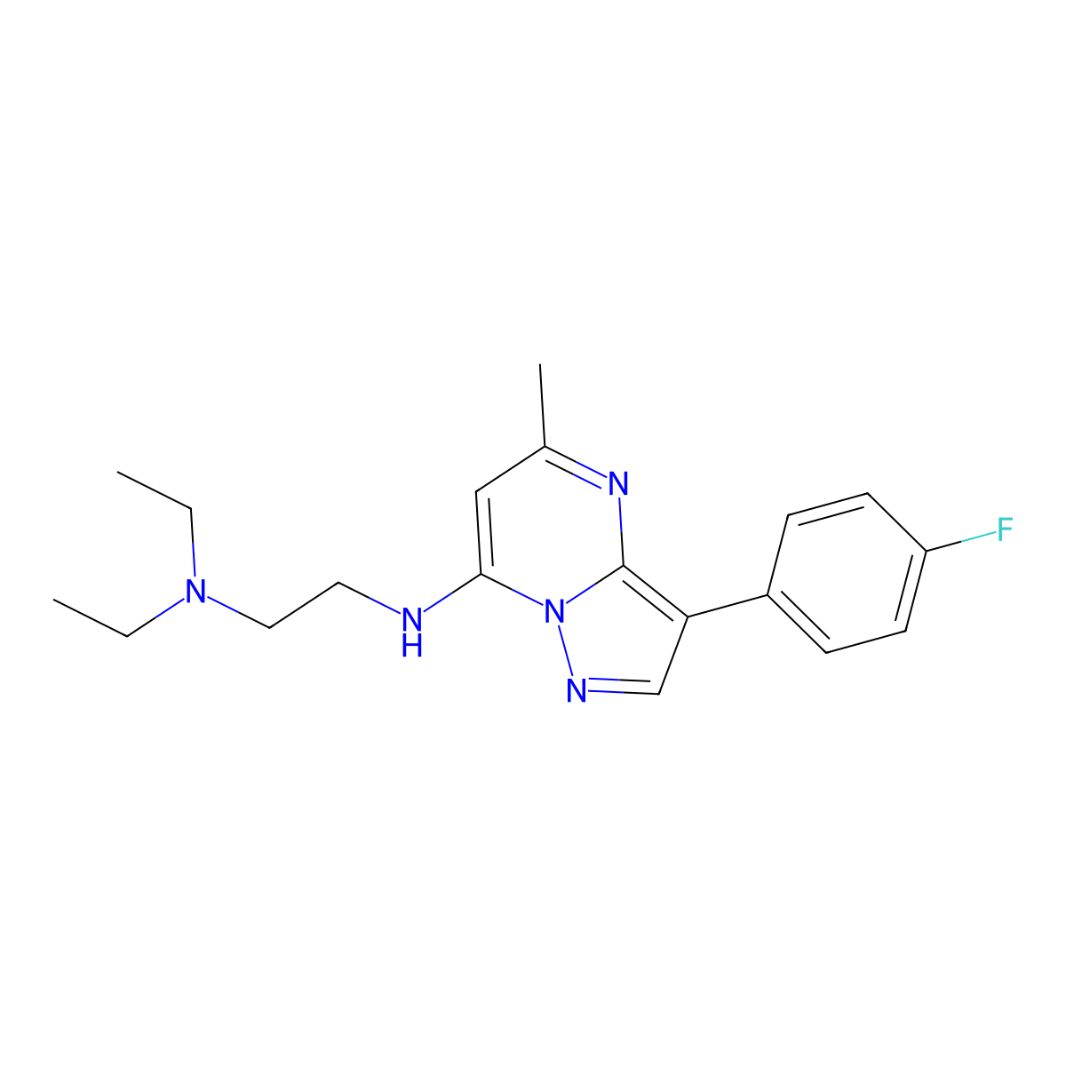 N,N-diethyl-N'-[3-(4-fluorophenyl)-5-methylpyrazolo[1,5-a]pyrimidin-7-yl]ethane-1,2-diamine molecular structure, CAS 1031937-28-6