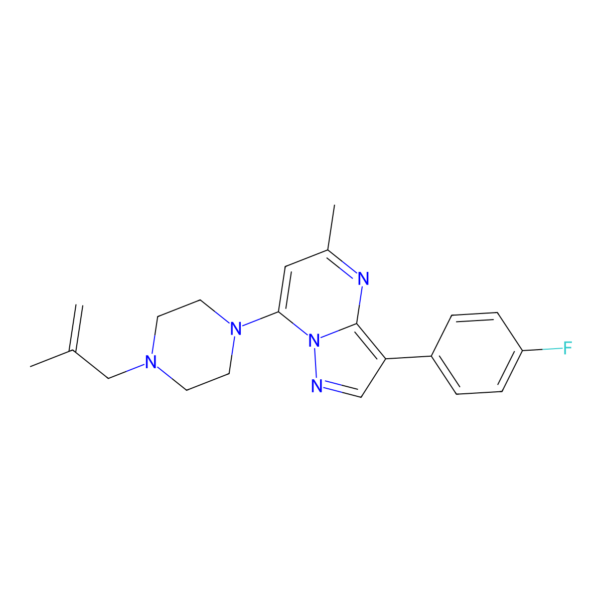 3-(4-Fluorophenyl)-5-methyl-7-[4-(2-methylprop-2-en-1-yl)piperazin-1-yl]pyrazolo[1,5-a]pyrimidine molecular structure, CAS 1031937-31-1