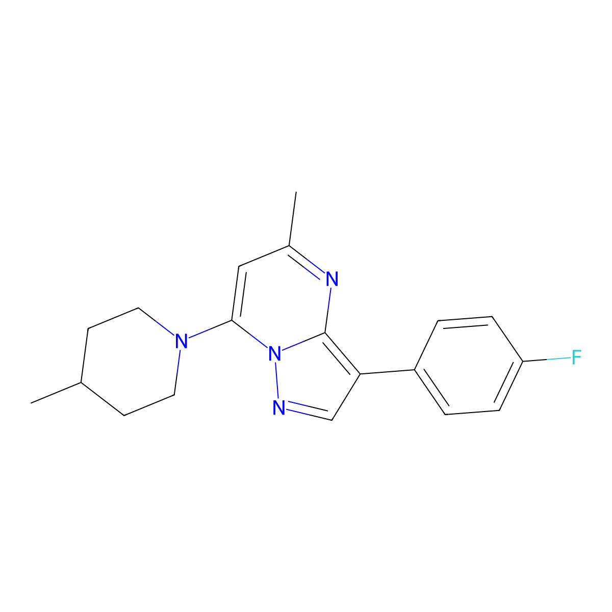 3-(4-Fluorophenyl)-5-methyl-7-(4-methylpiperidin-1-yl)pyrazolo[1,5-a]pyrimidine molecular structure, CAS 1031937-34-4