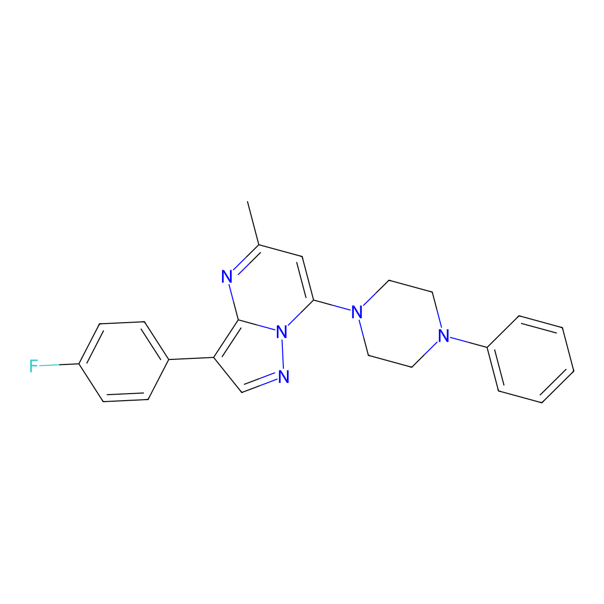 3-(4-Fluorophenyl)-5-methyl-7-(4-phenylpiperazin-1-yl)pyrazolo[1,5-a]pyrimidine molecular structure, CAS 1031937-37-7