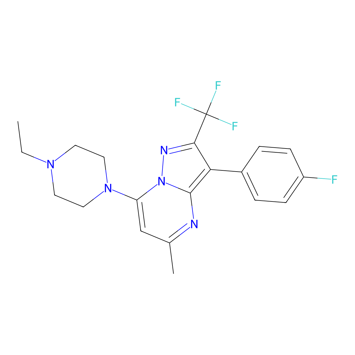 7-(4-Ethylpiperazin-1-yl)-3-(4-fluorophenyl)-5-methyl-2-(trifluoromethyl)pyrazolo[1,5-a]pyrimidine molecular structure, CAS 1031937-64-0