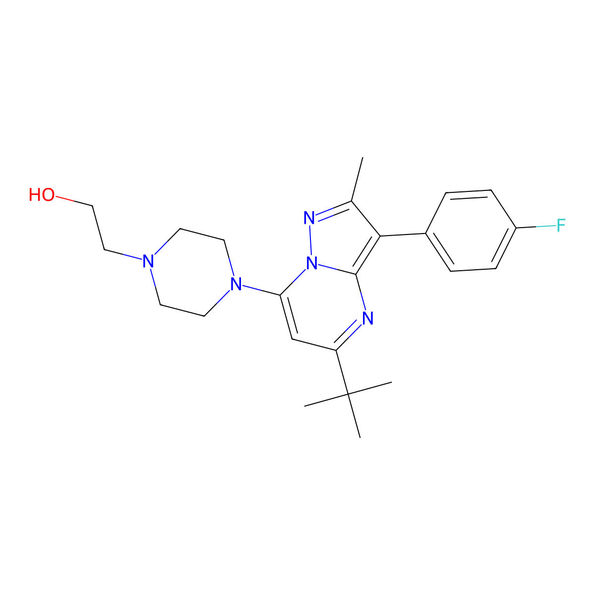 2-{4-[5-Tert-butyl-3-(4-fluorophenyl)-2-methylpyrazolo[1,5-a]pyrimidin-7-yl]piperazin-1-yl}ethanol molecular structure, CAS 1031937-78-6