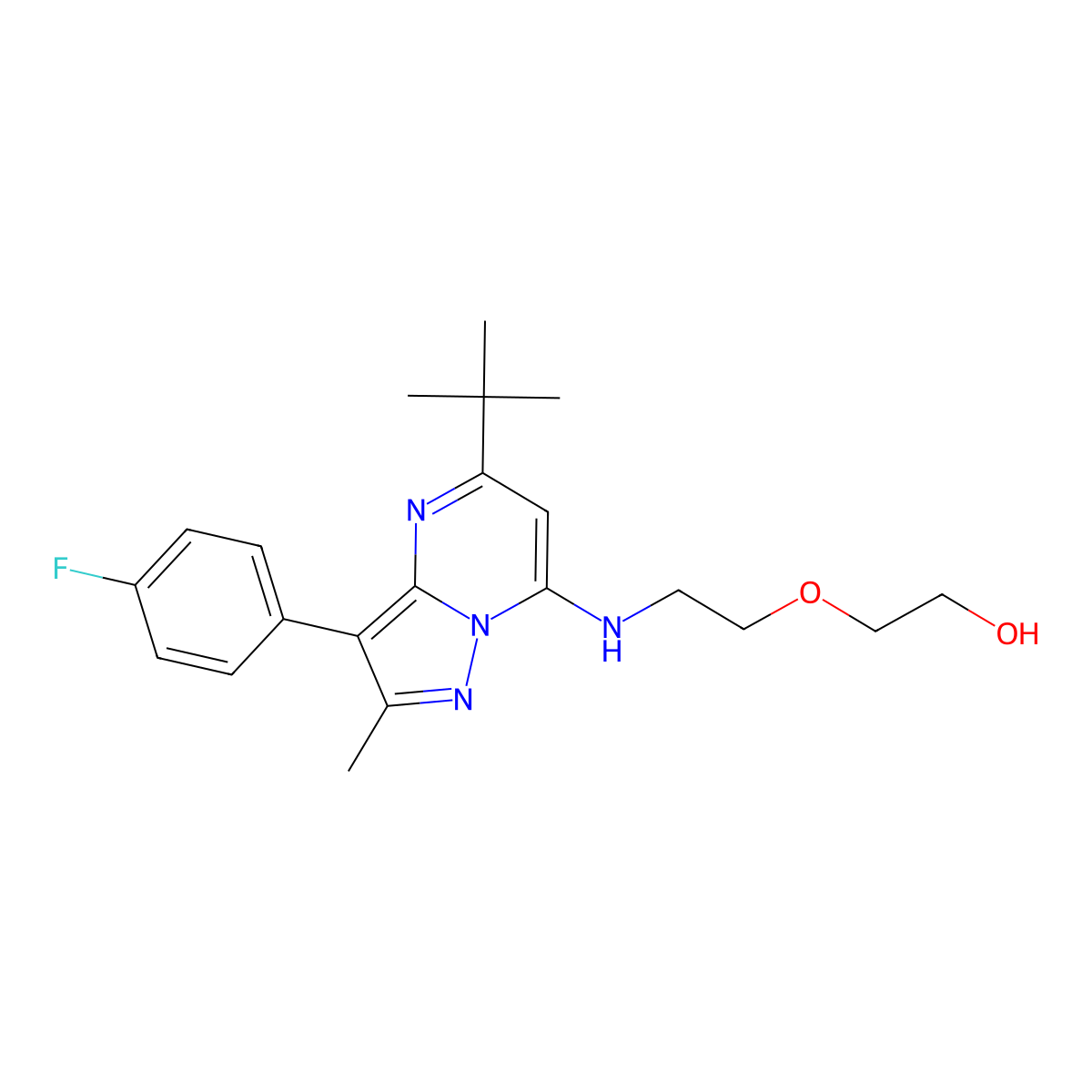 2-(2-{[5-Tert-butyl-3-(4-fluorophenyl)-2-methylpyrazolo[1,5-a]pyrimidin-7-yl]amino}ethoxy)ethanol molecular structure, CAS 1031937-82-2