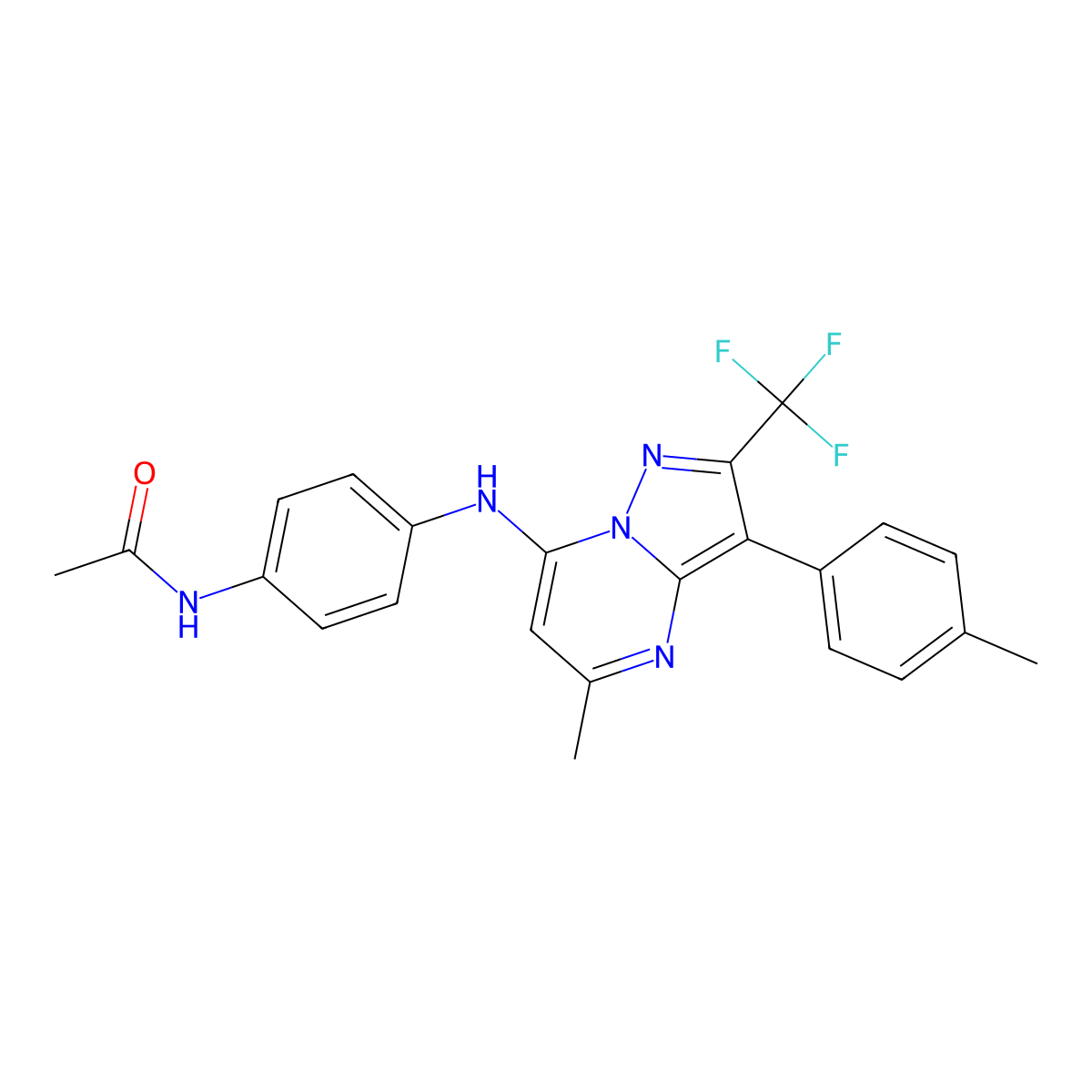 N-(4-{[5-methyl-3-(4-methylphenyl)-2-(trifluoromethyl)pyrazolo[1,5-a]pyrimidin-7-yl]amino}phenyl)acetamide molecular structure, CAS 1031937-98-0