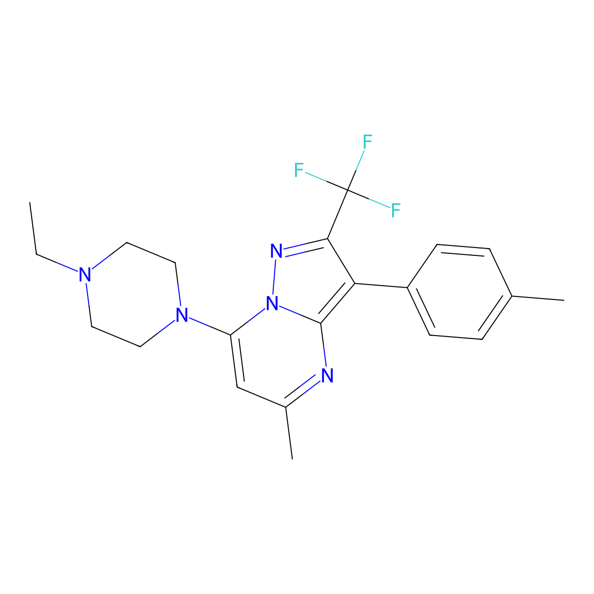 7-(4-Ethylpiperazin-1-yl)-5-methyl-3-(4-methylphenyl)-2-(trifluoromethyl)pyrazolo[1,5-a]pyrimidine molecular structure, CAS 1031938-12-1