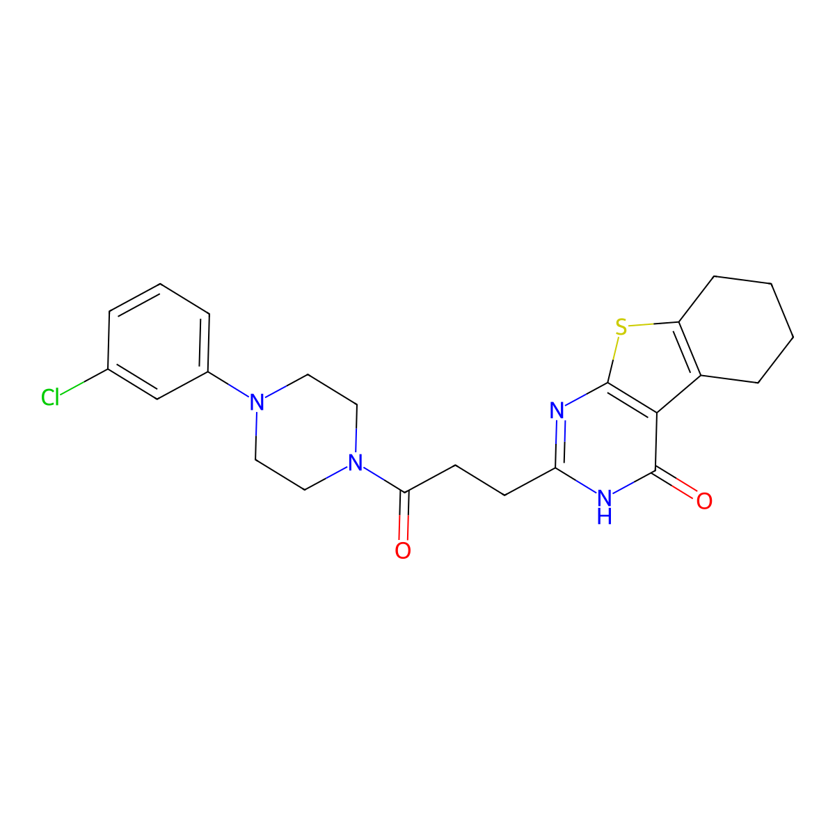 2-{3-[4-(3-chlorophenyl)piperazin-1-yl]-3-oxopropyl}-5,6,7,8-tetrahydro[1]benzothieno[2,3-d]pyrimidin-4(3H)-one molecular structure, CAS 1031951-62-8