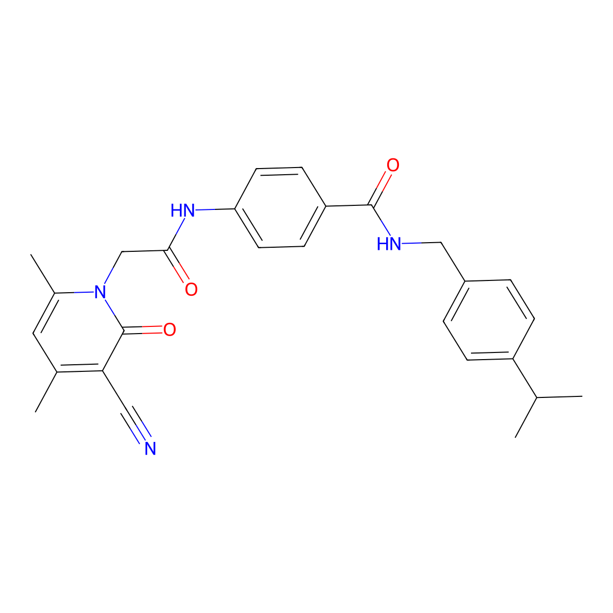 4-[2-(3-cyano-4,6-dimethyl-2-oxo-1,2-dihydropyridin-1-yl)acetamido]-N-{[4-(propan-2-yl)phenyl]methyl}benzamide molecular structure, CAS 1031953-46-4