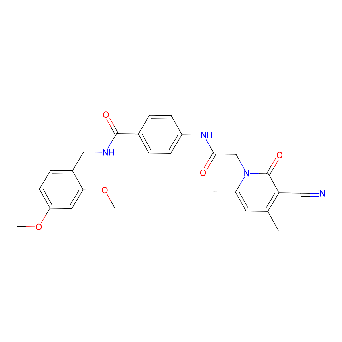 4-[2-(3-cyano-4,6-dimethyl-2-oxo-1,2-dihydropyridin-1-yl)acetamido]-N-[(2,4-dimethoxyphenyl)methyl]benzamide molecular structure, CAS 1031953-49-7