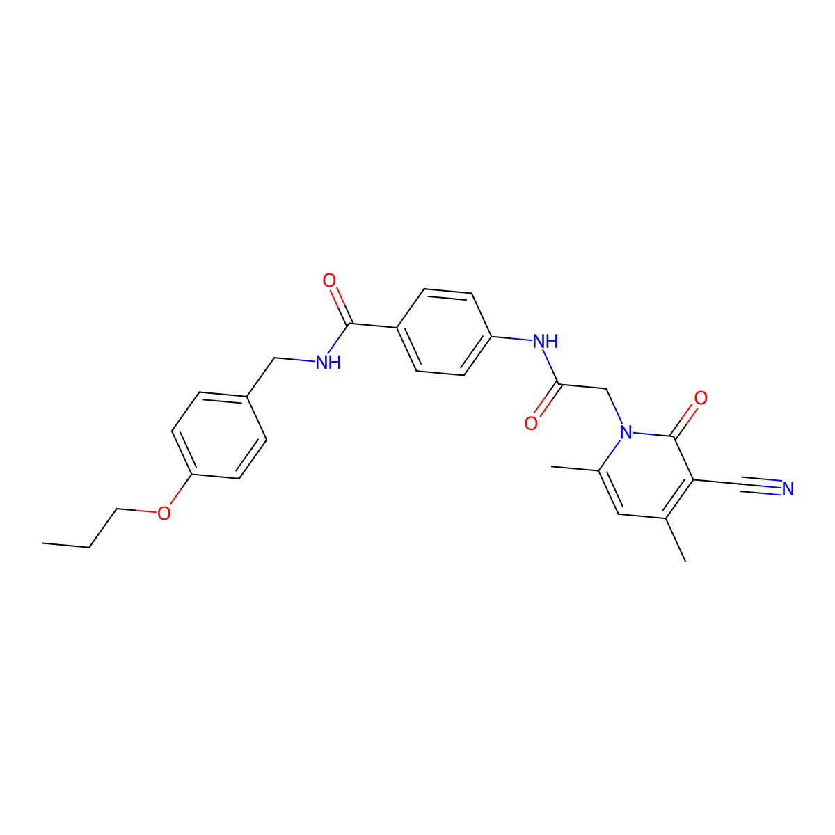 4-{[(3-cyano-4,6-dimethyl-2-oxopyridin-1(2H)-yl)acetyl]amino}-N-(4-propoxybenzyl)benzamide molecular structure, CAS 1031953-70-4