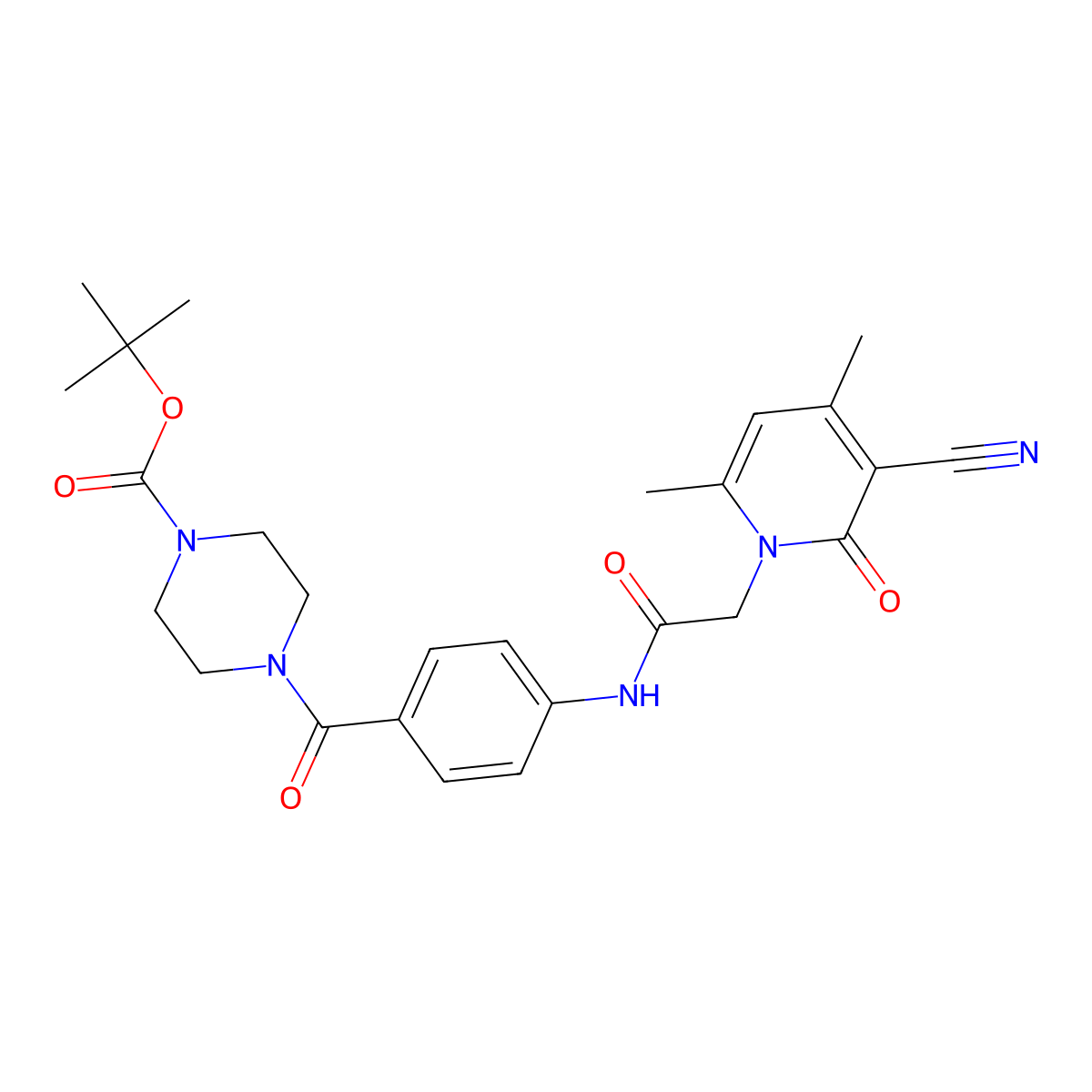 tert-butyl 4-(4-{[(3-cyano-4,6-dimethyl-2-oxopyridin-1(2H)-yl)acetyl]amino}benzoyl)piperazine-1-carboxylate molecular structure, CAS 1031953-88-4