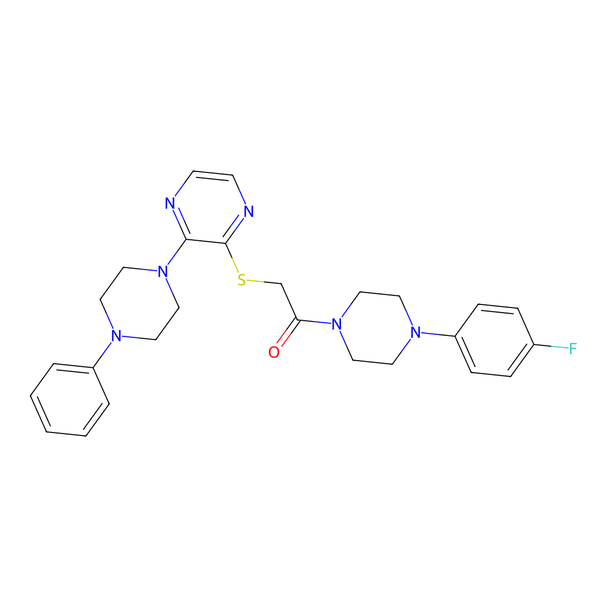 1-(4-(4-Fluorophenyl)piperazin-1-yl)-2-((3-(4-phenylpiperazin-1-yl)pyrazin-2-yl)thio)ethanone molecular structure, CAS 1031955-07-3