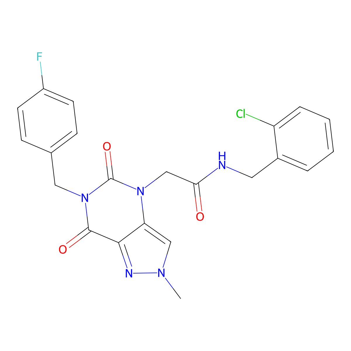 N-(2-chlorobenzyl)-2-(6-(4-fluorobenzyl)-2-methyl-5,7-dioxo-6,7-dihydro-2H-pyrazolo[4,3-d]pyrimidin-4(5H)-yl)acetamide molecular structure, CAS 1031955-97-1