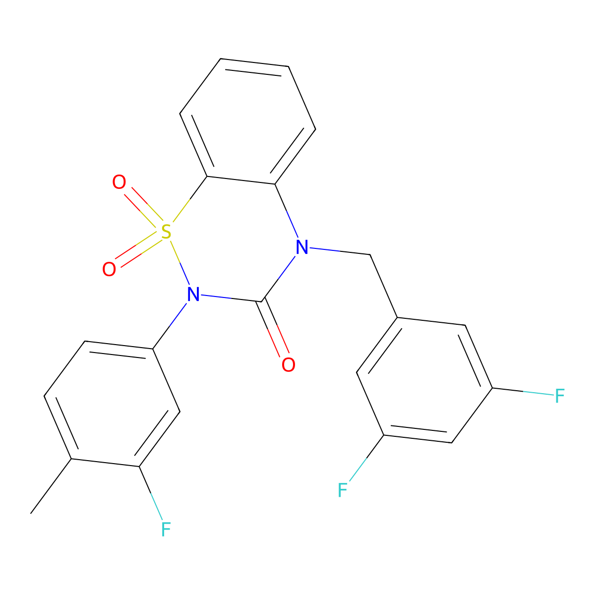 4-(3,5-difluorobenzyl)-2-(3-fluoro-4-methylphenyl)-2H-1,2,4-benzothiadiazin-3(4H)-one 1,1-dioxide molecular structure, CAS 1031956-55-4