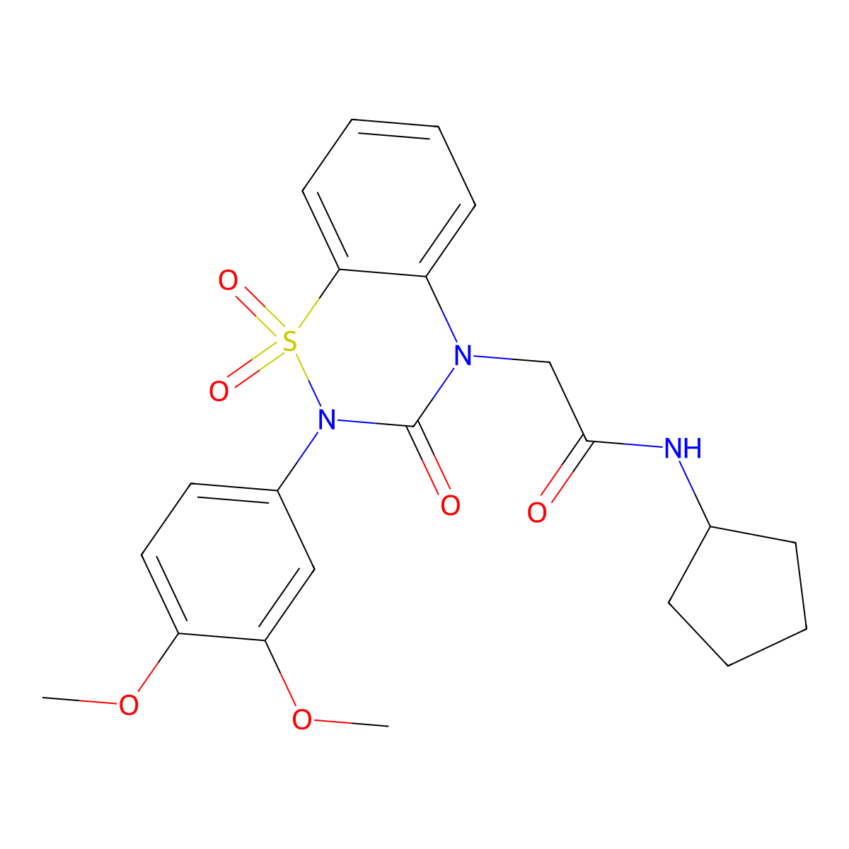 N-cyclopentyl-2-(2-(3,4-dimethoxyphenyl)-1,1-dioxido-3-oxo-2H-benzo[e][1,2,4]thiadiazin-4(3H)-yl)acetamide molecular structure, CAS 1031956-94-1