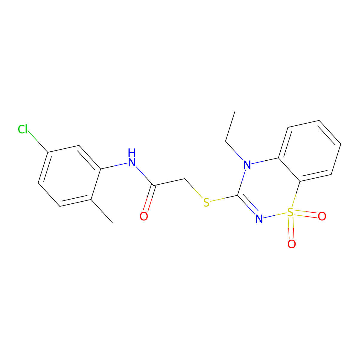 N-(5-chloro-2-methylphenyl)-2-((4-ethyl-1,1-dioxido-4H-benzo[e][1,2,4]thiadiazin-3-yl)thio)acetamide molecular structure, CAS 1031956-97-4