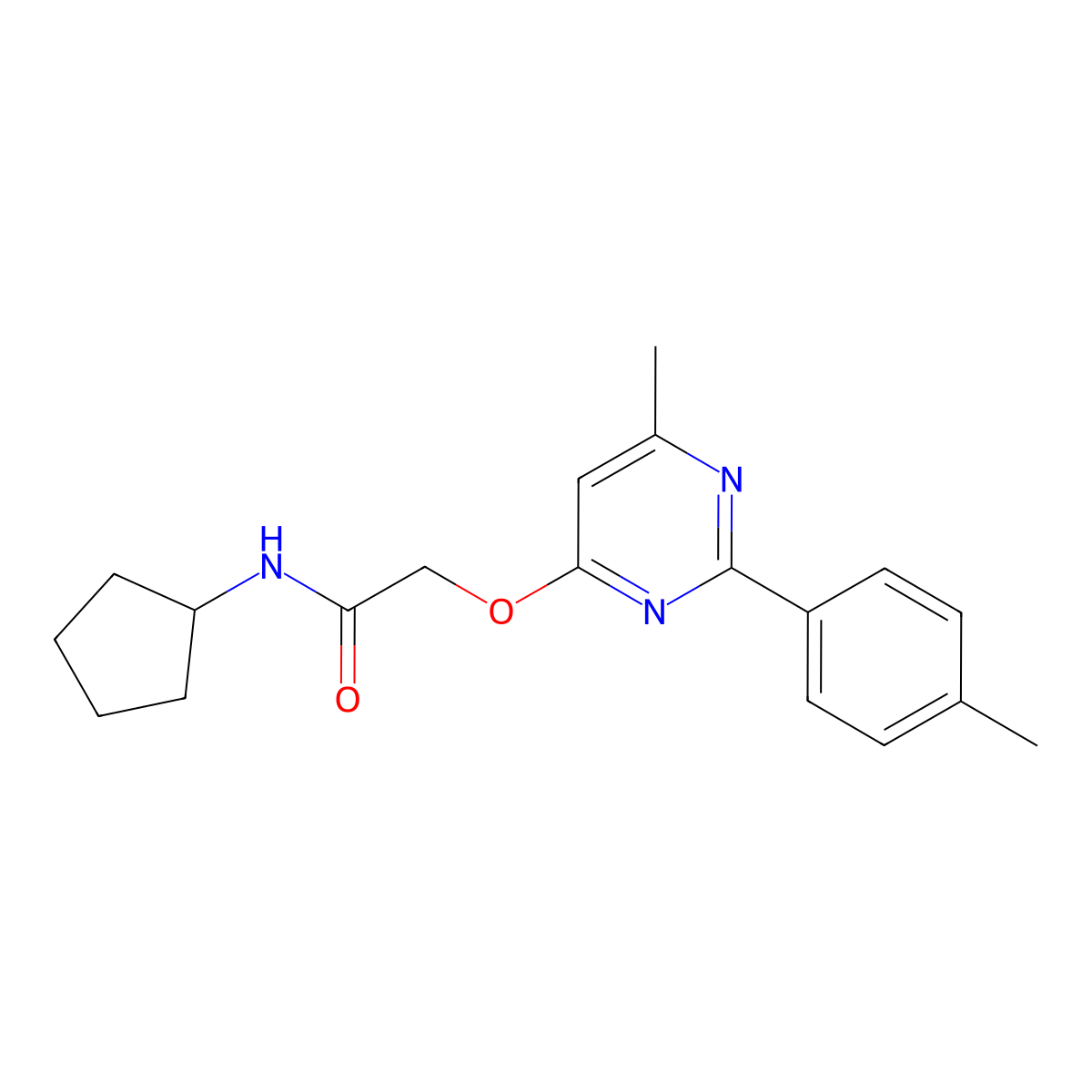 N-cyclopentyl-2-{[6-methyl-2-(4-methylphenyl)pyrimidin-4-yl]oxy}acetamide molecular structure, CAS 1031957-42-2