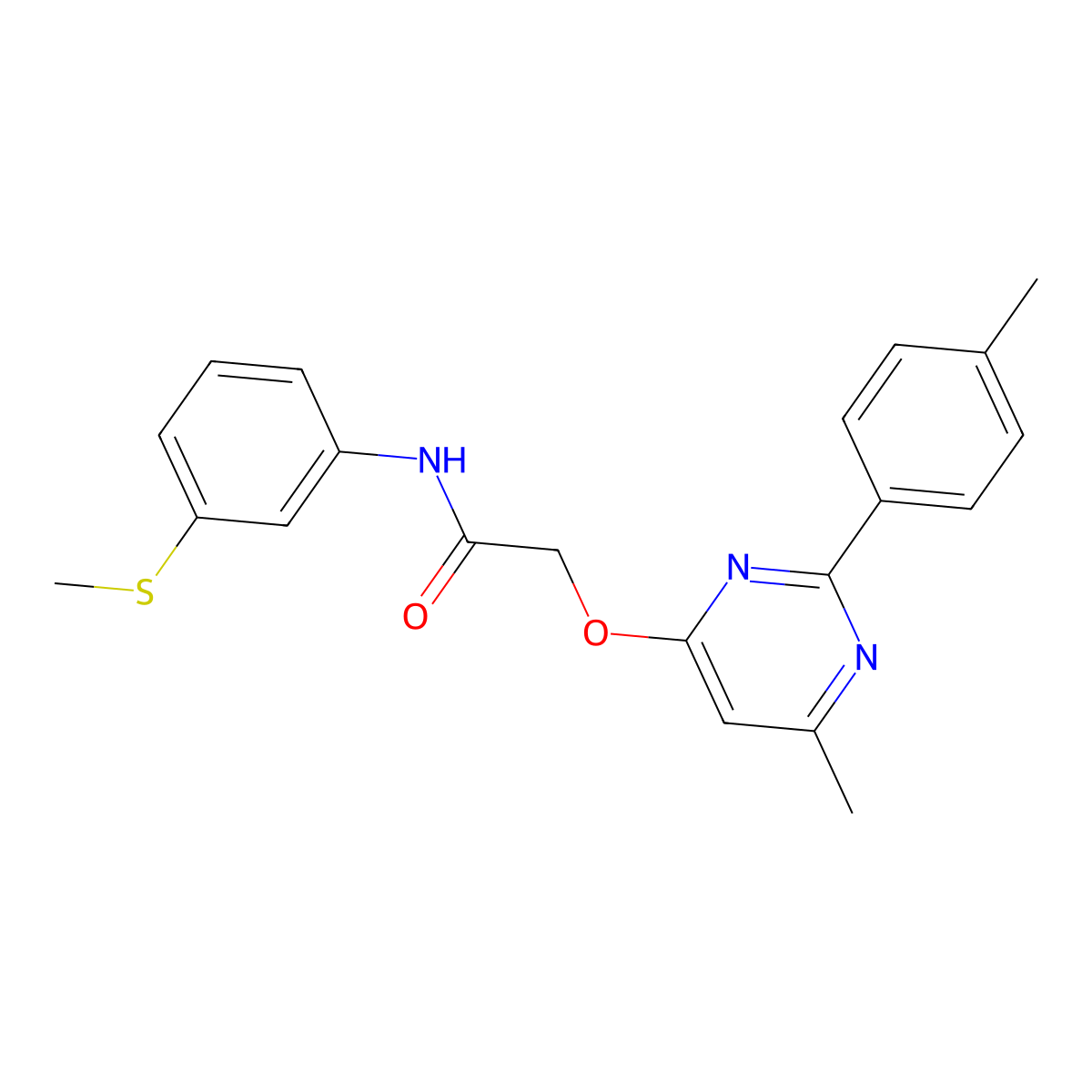 2-((6-methyl-2-(p-tolyl)pyrimidin-4-yl)oxy)-N-(3-(methylthio)phenyl)acetamide molecular structure, CAS 1031957-46-6