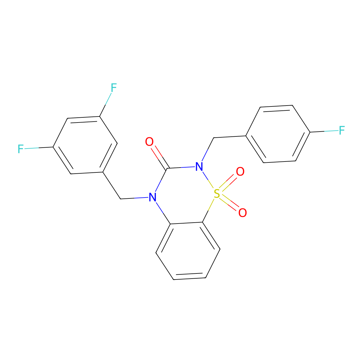 4-(3,5-difluorobenzyl)-2-(4-fluorobenzyl)-2H-1,2,4-benzothiadiazin-3(4H)-one 1,1-dioxide molecular structure, CAS 1031957-50-2