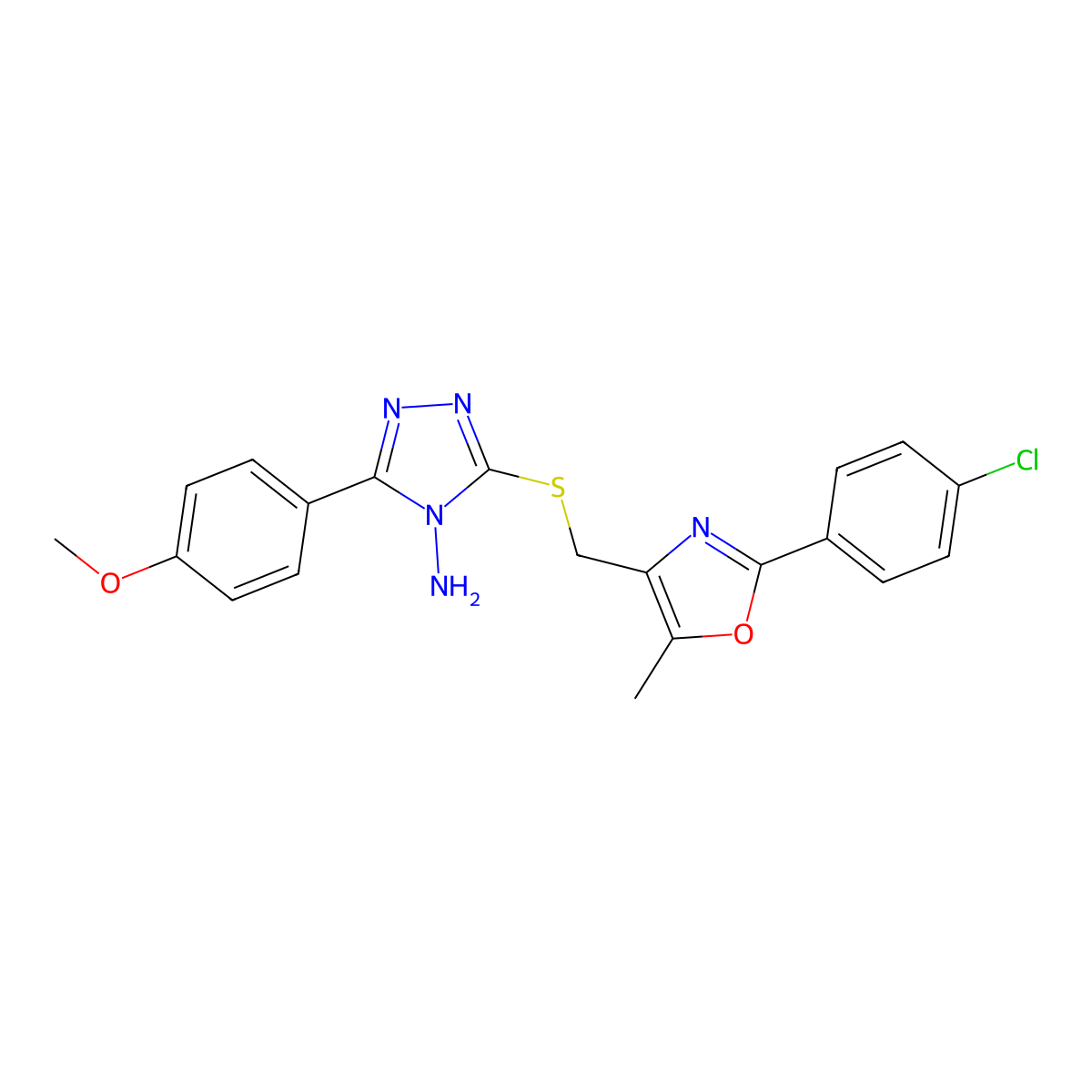 3-(((2-(4-chlorophenyl)-5-methyloxazol-4-yl)methyl)thio)-5-(4-methoxyphenyl)-4H-1,2,4-triazol-4-amine molecular structure, CAS 1031957-54-6