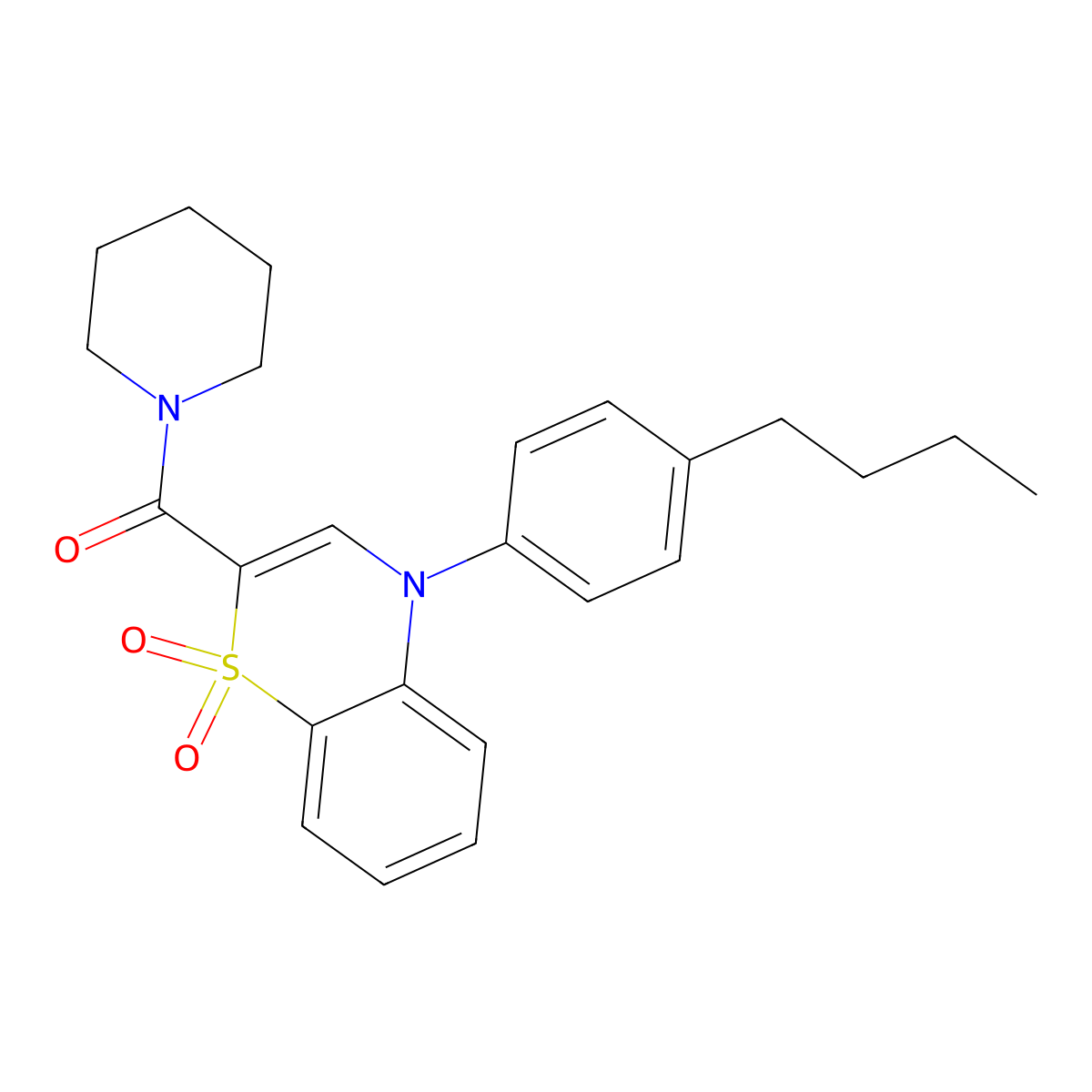 (4-(4-butylphenyl)-1,1-dioxido-4H-benzo[b][1,4]thiazin-2-yl)(piperidin-1-yl)methanone molecular structure, CAS 1031960-57-2