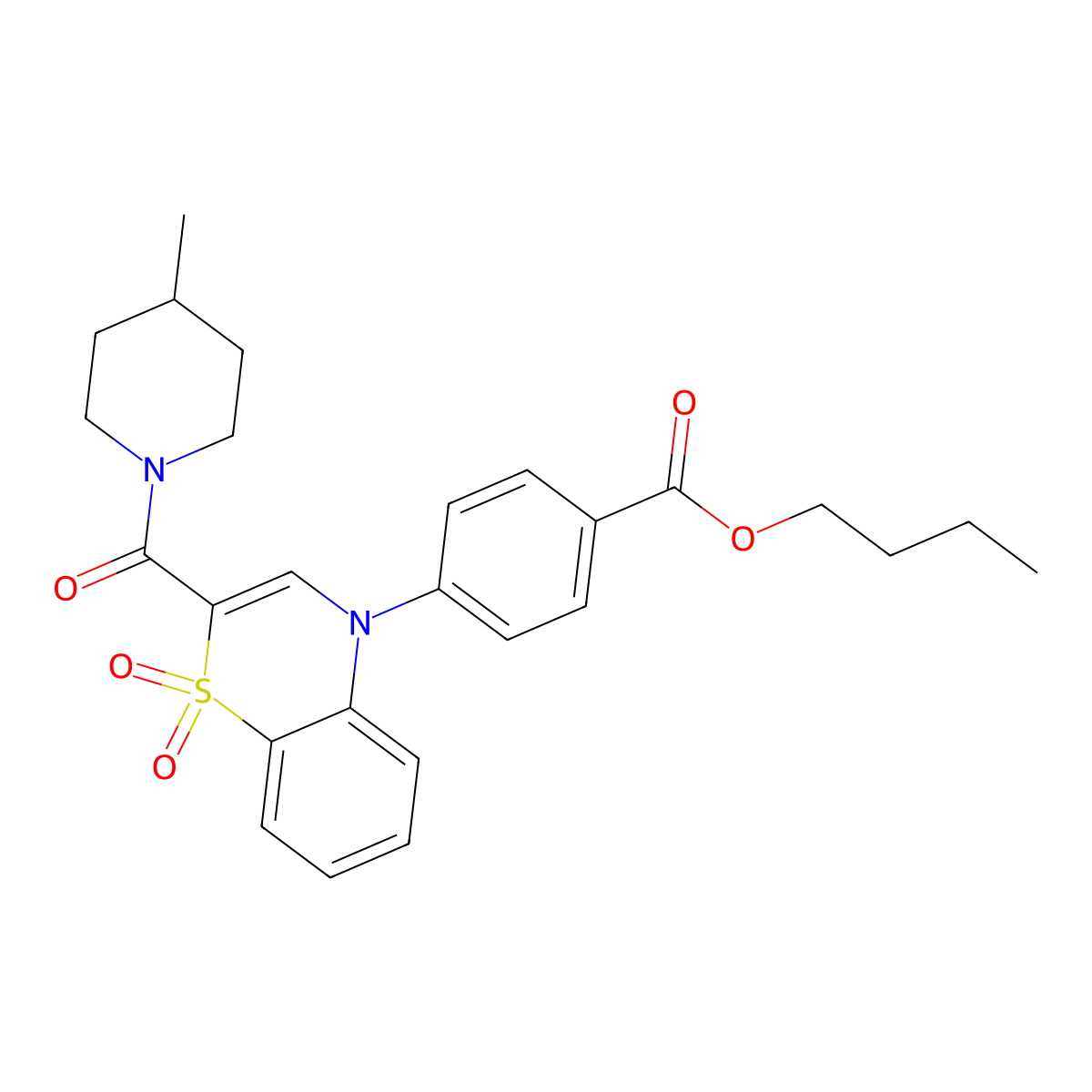 butyl 4-(2-(4-methylpiperidine-1-carbonyl)-1,1-dioxido-4H-benzo[b][1,4]thiazin-4-yl)benzoate molecular structure, CAS 1031960-62-9