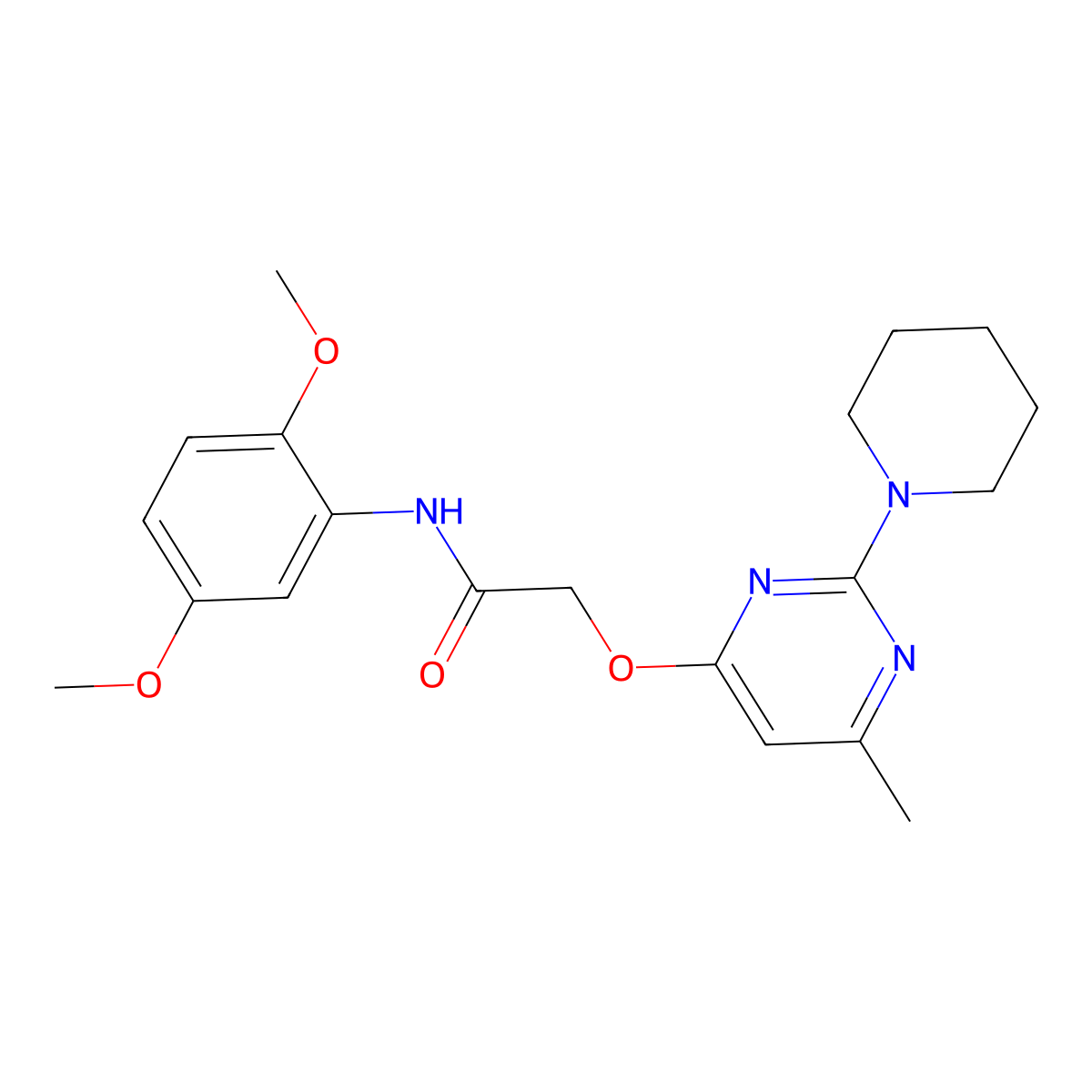N-(2,5-dimethoxyphenyl)-2-{[6-methyl-2-(piperidin-1-yl)pyrimidin-4-yl]oxy}acetamide molecular structure, CAS 1031961-40-6