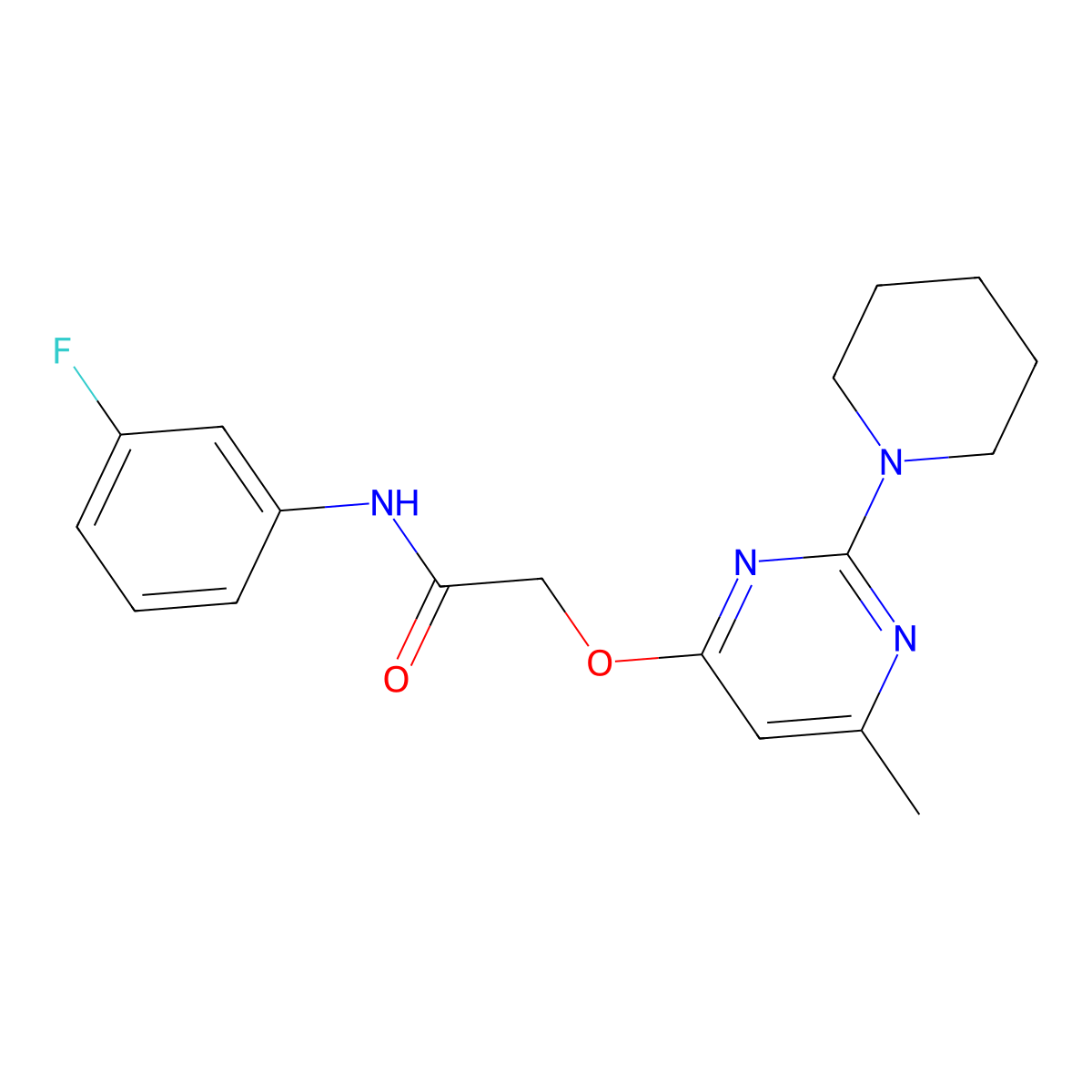 N-(3-fluorophenyl)-2-{[6-methyl-2-(piperidin-1-yl)pyrimidin-4-yl]oxy}acetamide molecular structure, CAS 1031961-49-5