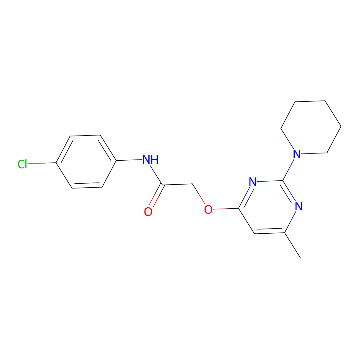 N-(4-chlorophenyl)-2-((6-methyl-2-(piperidin-1-yl)pyrimidin-4-yl)oxy)acetamide molecular structure, CAS 1031961-52-0