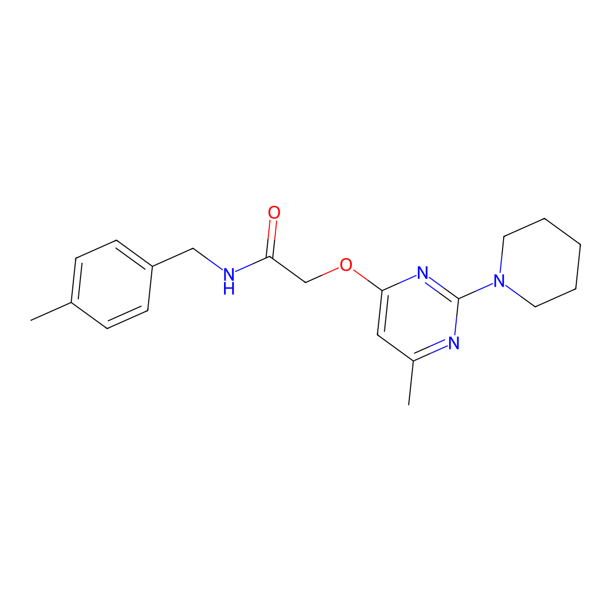 2-{[6-Methyl-2-(piperidin-1-YL)pyrimidin-4-YL]oxy}-N-[(4-methylphenyl)methyl]acetamide molecular structure, CAS 1031961-58-6