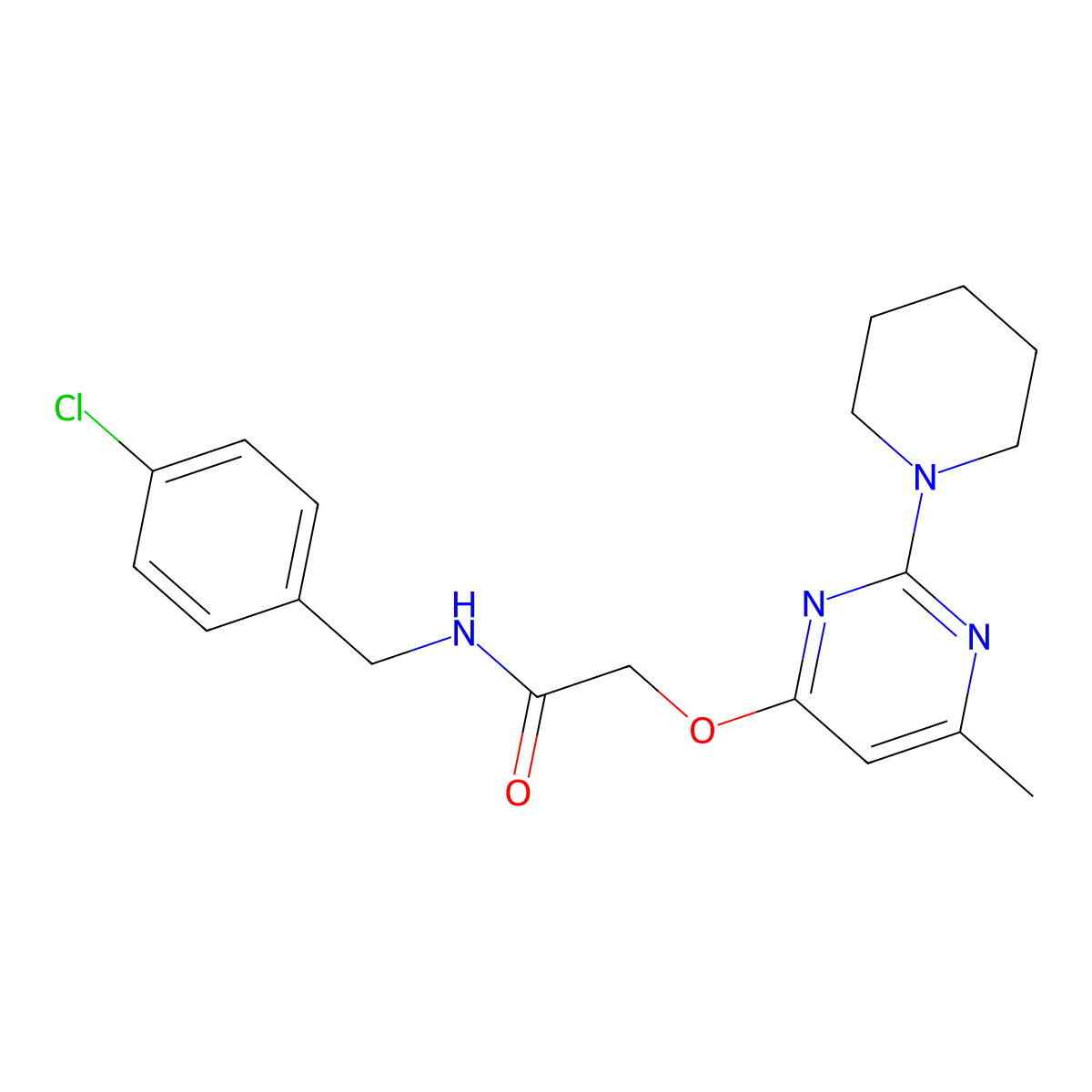 N-(4-chlorobenzyl)-2-((6-methyl-2-(piperidin-1-yl)pyrimidin-4-yl)oxy)acetamide molecular structure, CAS 1031961-61-1