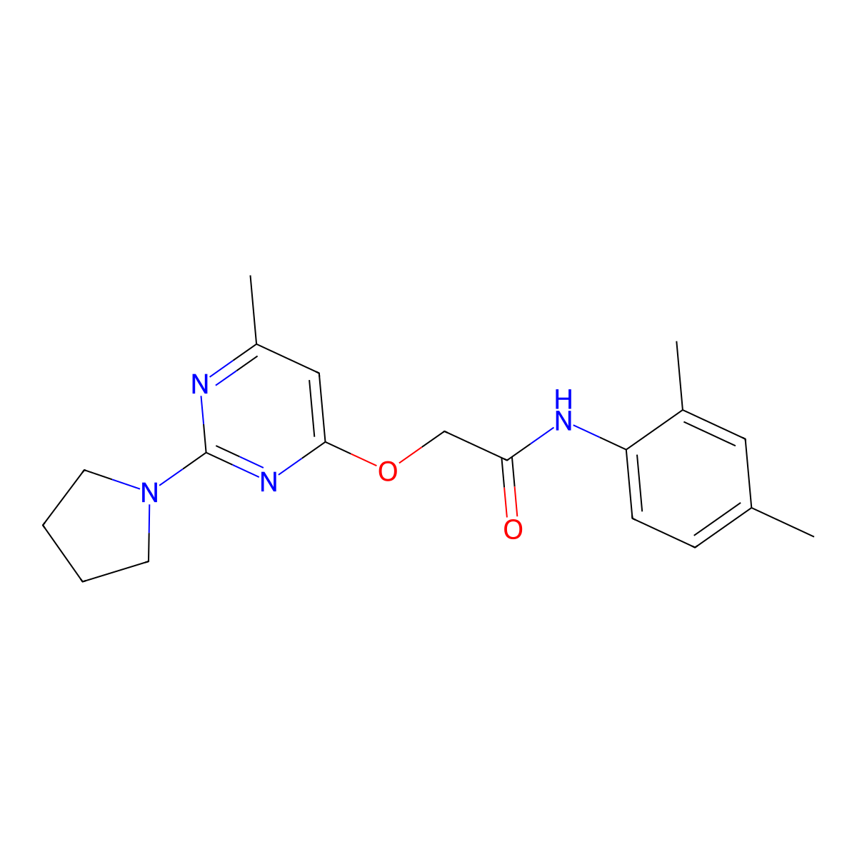 N-(2,4-dimethylphenyl)-2-{[6-methyl-2-(pyrrolidin-1-yl)pyrimidin-4-yl]oxy}acetamide molecular structure, CAS 1031961-67-7