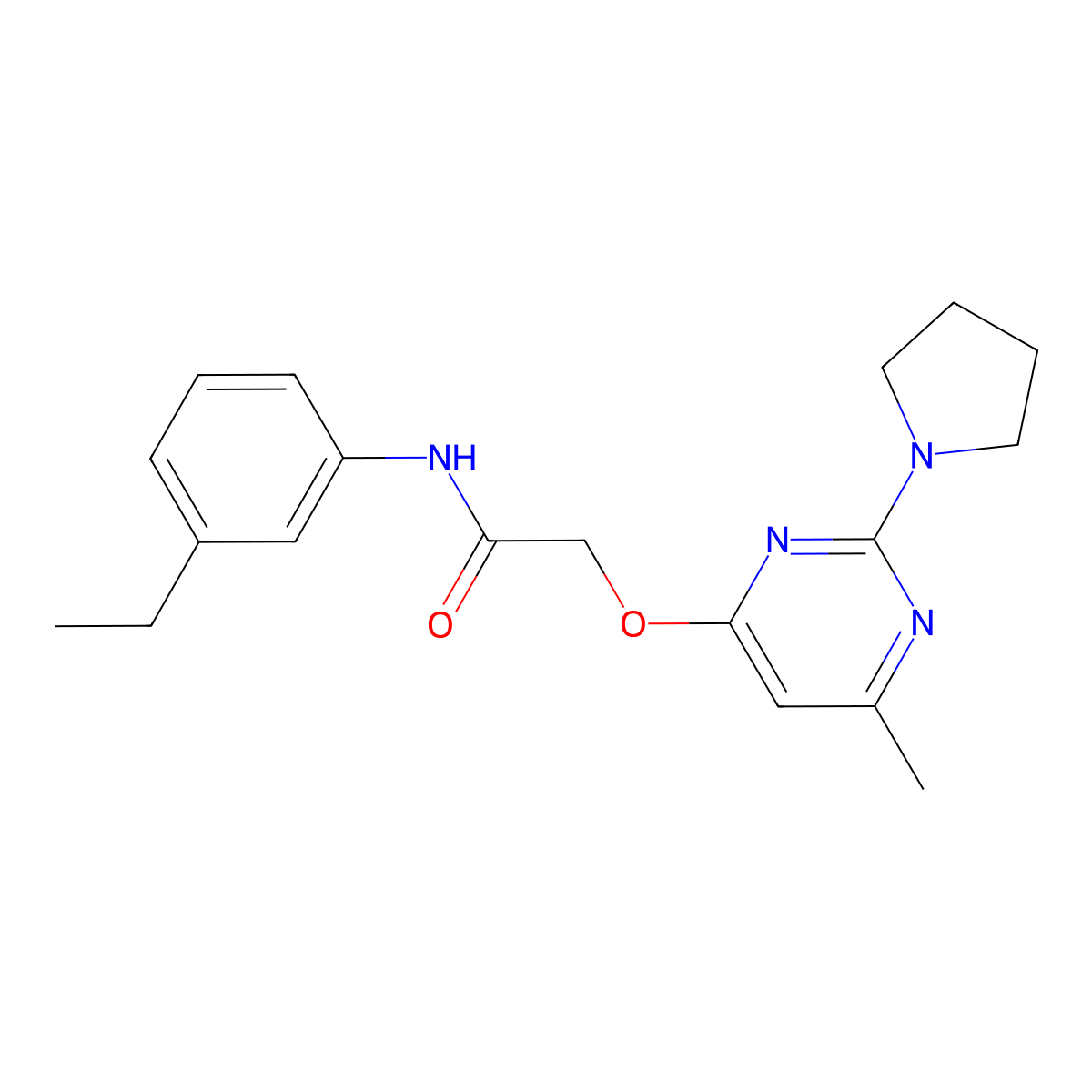N-(3-ethylphenyl)-2-{[6-methyl-2-(pyrrolidin-1-yl)pyrimidin-4-yl]oxy}acetamide molecular structure, CAS 1031961-73-5