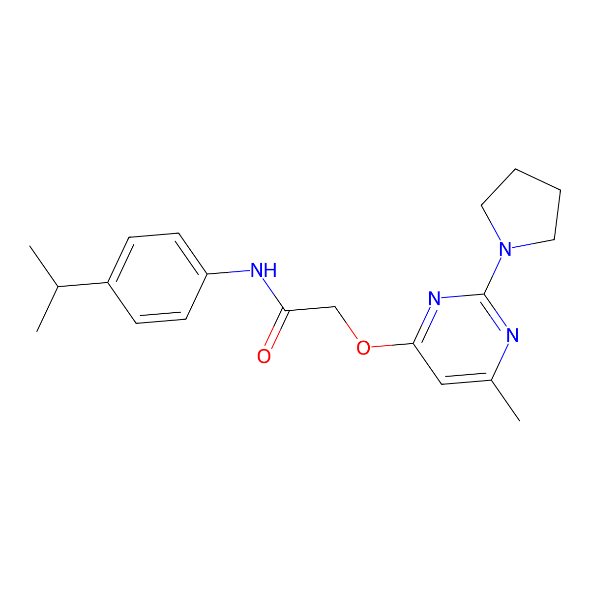 2-{[6-methyl-2-(pyrrolidin-1-yl)pyrimidin-4-yl]oxy}-N-[4-(propan-2-yl)phenyl]acetamide molecular structure, CAS 1031961-76-8