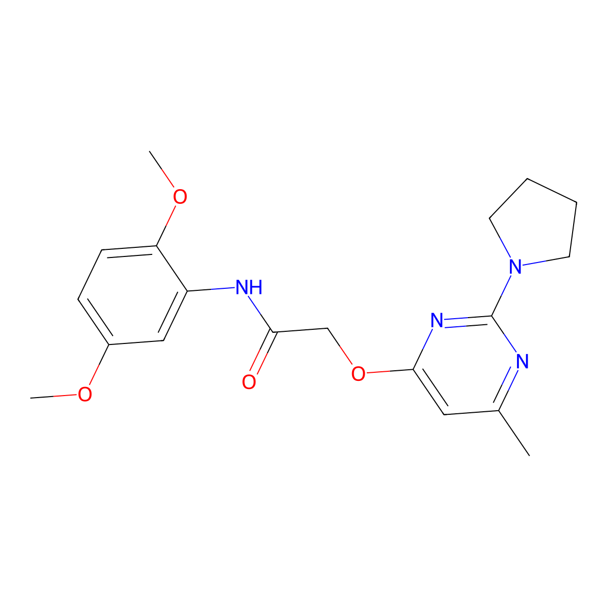 N-(2,5-dimethoxyphenyl)-2-{[6-methyl-2-(pyrrolidin-1-yl)pyrimidin-4-yl]oxy}acetamide molecular structure, CAS 1031961-82-6