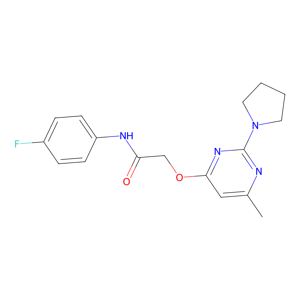 N-(4-fluorophenyl)-2-{[6-methyl-2-(pyrrolidin-1-yl)pyrimidin-4-yl]oxy}acetamide molecular structure, CAS 1031961-97-3