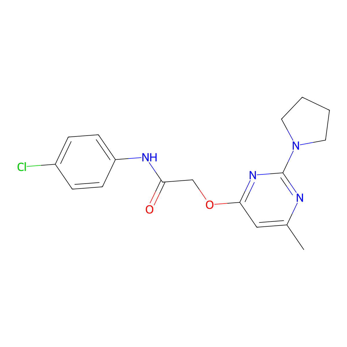 N-(4-chlorophenyl)-2-{[6-methyl-2-(pyrrolidin-1-yl)pyrimidin-4-yl]oxy}acetamide molecular structure, CAS 1031962-00-1