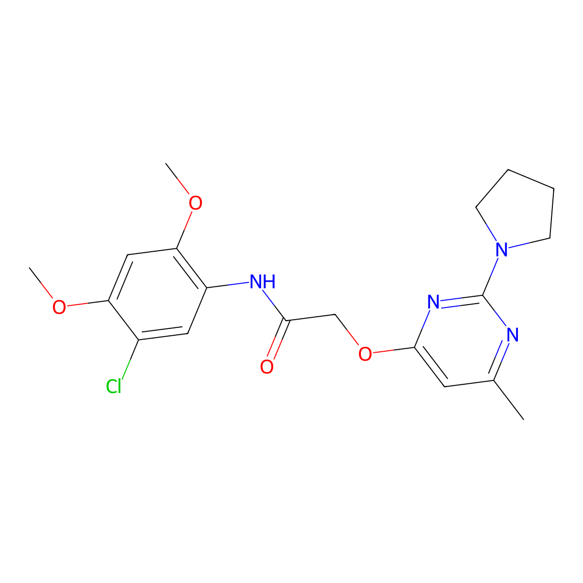 N-(5-chloro-2,4-dimethoxyphenyl)-2-{[6-methyl-2-(pyrrolidin-1-yl)pyrimidin-4-yl]oxy}acetamide molecular structure, CAS 1031962-06-7